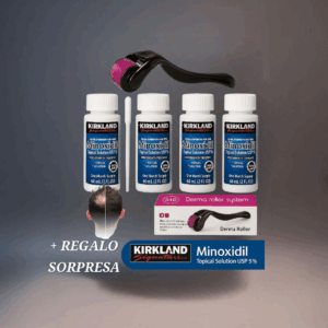 PROMO: Minoxidil x 4 unidades + Dermaroller + Gotero aplicación + regalo sorpresa