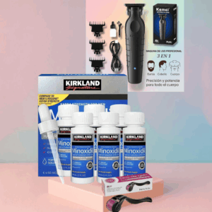PROMOCIÓN SET FULL CAJA DE 6 MINOXIDIL SELLADA + RODILLO DERMAROLLER + CORTADORA DE PELO CORPORAL