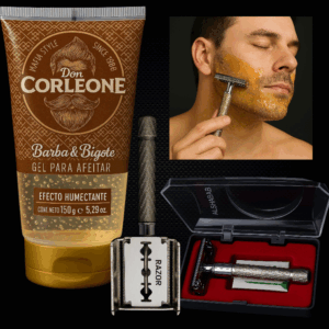 kIT PARA AFEITADO MAQUINA DE AFEITAR METALICA REUTILIZABLE VINTAGE ECOIFRIENDLY + GEL DE AGEITAR + 10 HOJAS DE REPUESTOK