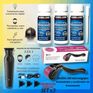 PROMOCIÓN Tratamiento de 3 meses para el crecimiento del cabello y barba + DERMAROLLER + MAQUINA CORTA PELO Y CORPORAL