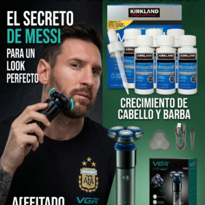 COMBO DE CAMPEONES CAJA MINOXIDIL + AFEITADORA VGR SELECCIÓN AFA ARGENTINA